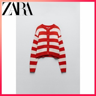Zara áo khoác dệt kim kẻ sọc thời trang thu đông cho nữ