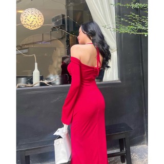 Đầm thun body cột nơ trễ vai