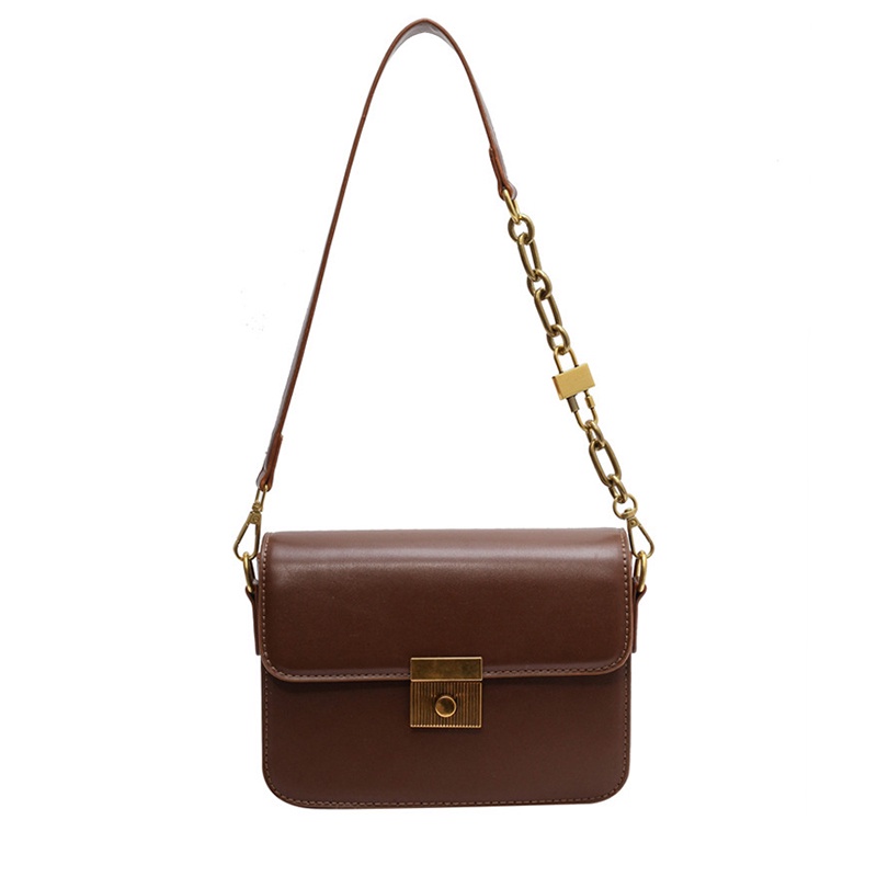 Túi Đeo Chéo Hình Vuông Nhỏ Màu Nâu Có Khóa Thời Trang Cho Nữ