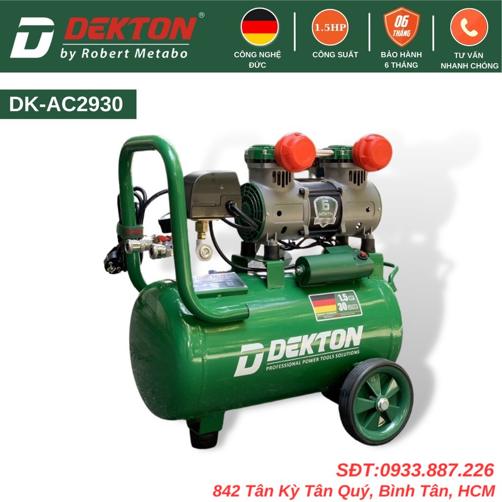 Nén Khí Không Dầu Dekton DK-AC2930 1.5HP/1250W / Bình 30L - Lưu Lượng 150L/Phút