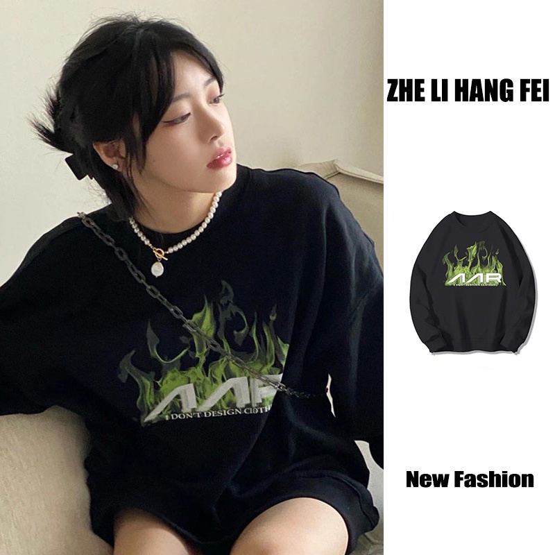 Áo thun ZHELIHANGFEI tay dài dáng rộng kiểu Mỹ cá tính