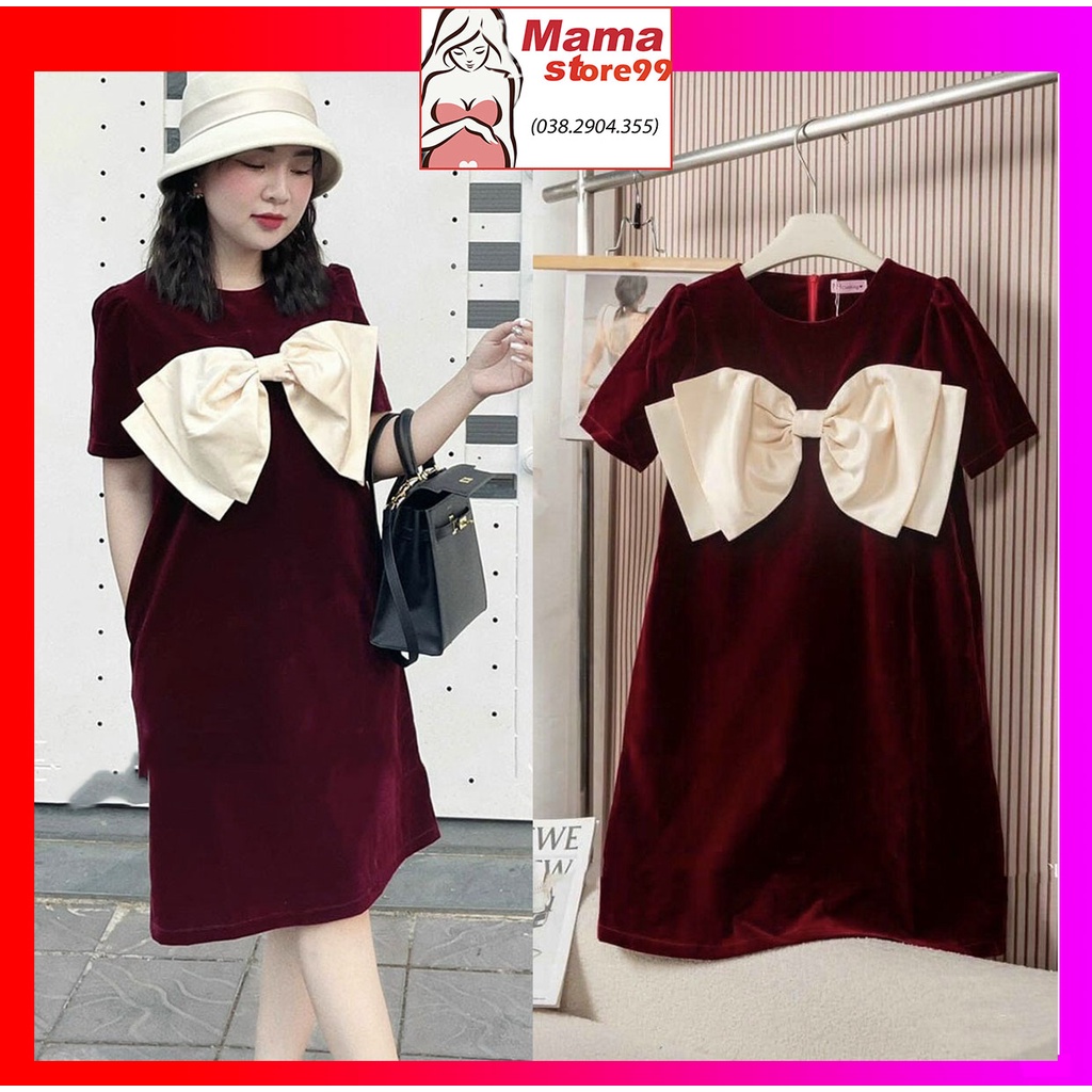 Đầm Bầu Váy Bầu Chất Nhung Thu Đông Thiết Kế Công Sở Dự Tiệc Dáng Suông Dài Cổ Tròn Tay Ngắn HN317 Mama Store99