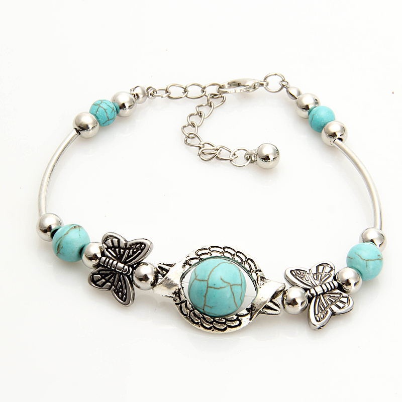 Vòng Tay Chuỗi Hạt Đá Ngọc Lam Hình Bướm Phong Cách Bohemian Cổ Điển Thời Trang Cho Nữ JP5