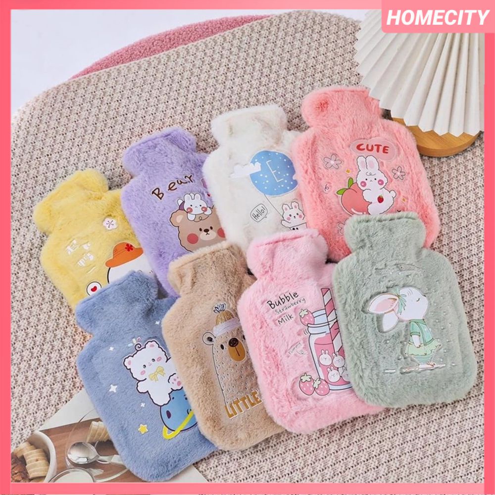 Bình Nước Nóng 250/500/750ML Túi Nước Nóng Dày Họa Tiết Động Vật Thỏ Kat Gấu Kawaii Hoạt Hình Sang Trọng Ấm Áp Mùa Đông Chân Tay Cho Gia Đình