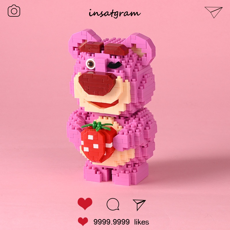 Mô Hình Lắp Ráp Gấu Dâu Lotso Micro Blocks 3D Đồ Chơi Ghép Xếp Hình Làm Quà Tặng Sinh Nhật