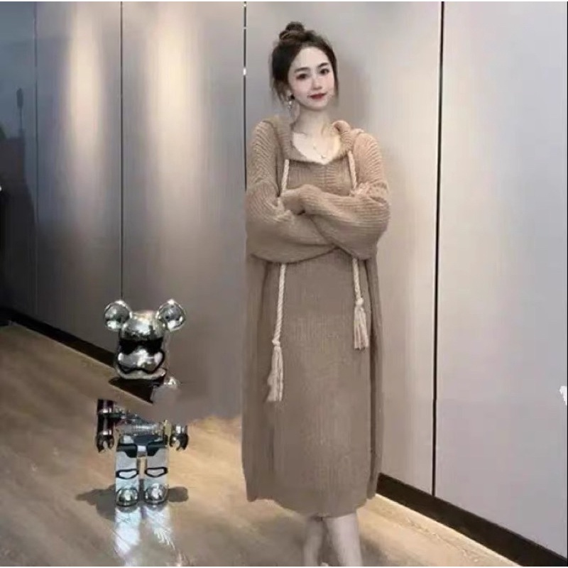 ORDER Váy len dáng dài qua gối có mũ nhiều màu KÈM ẢNH THẬT