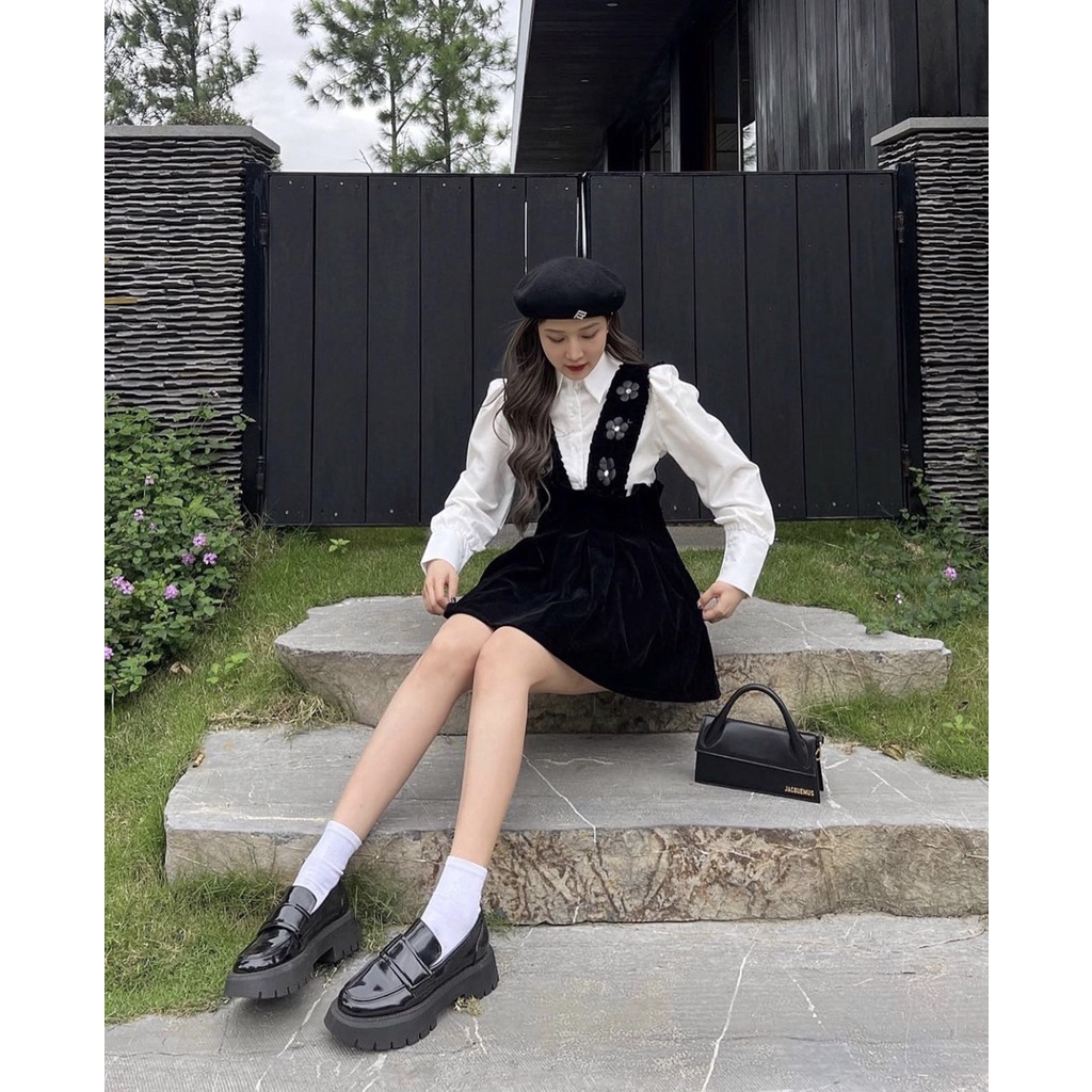 Set váy yếm hoa nhung cao cấp Simbabo - ẢNH THẬT