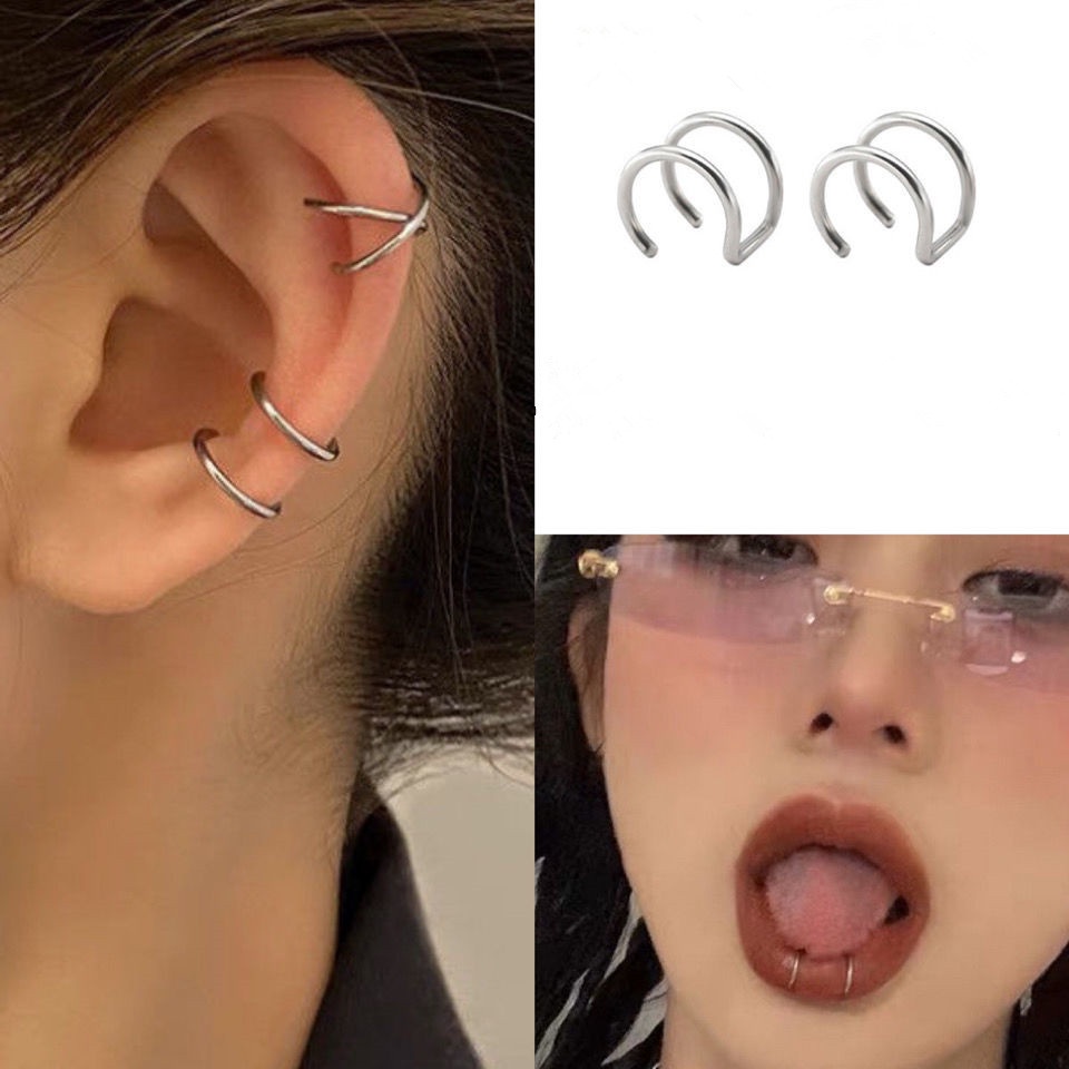 1 Khuyên Kẹp Vành Tai / Mũi / Tai / Cơ Thể Chất Liệu Thép Không Gỉ Hình 2 Vòng Tròn