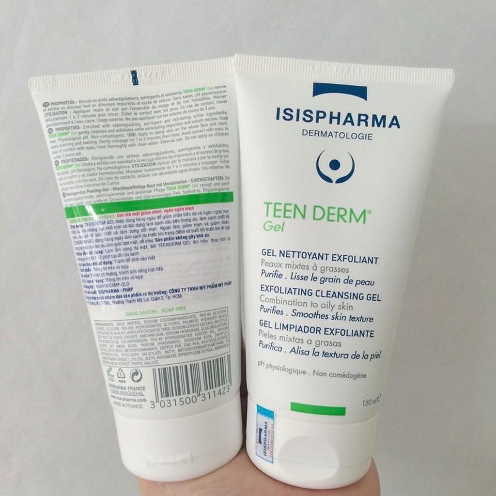 TEEN DERM GEL ISIS PHARMA - Gel rửa mặt, giảm nhờn, ngừa mụn Date 2027