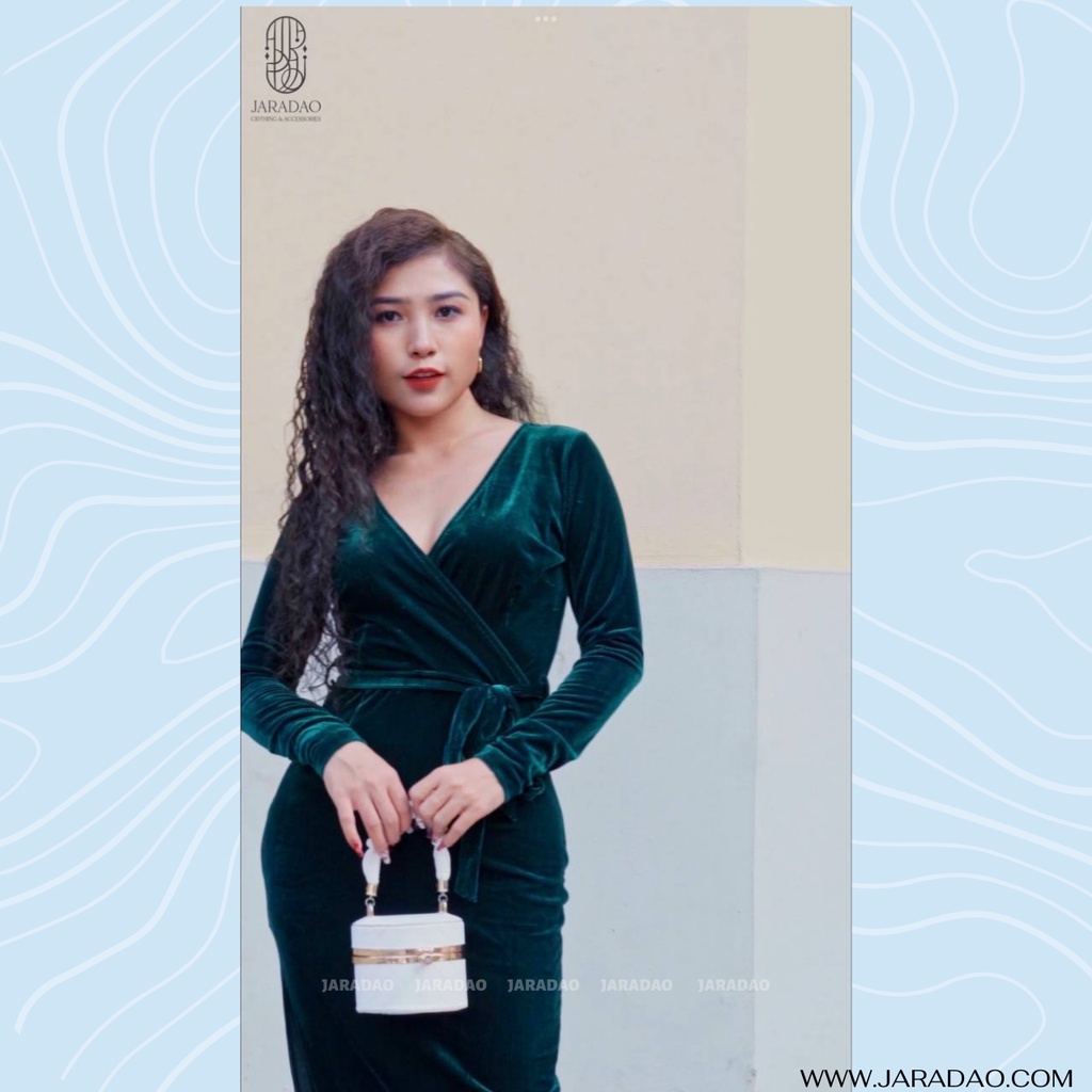 Váy ôm body sexy nhung tăm thời trang thiết kế dự tiệc sang chảnh BST Retro Âu Mỹ JARADAO - Keva Dress