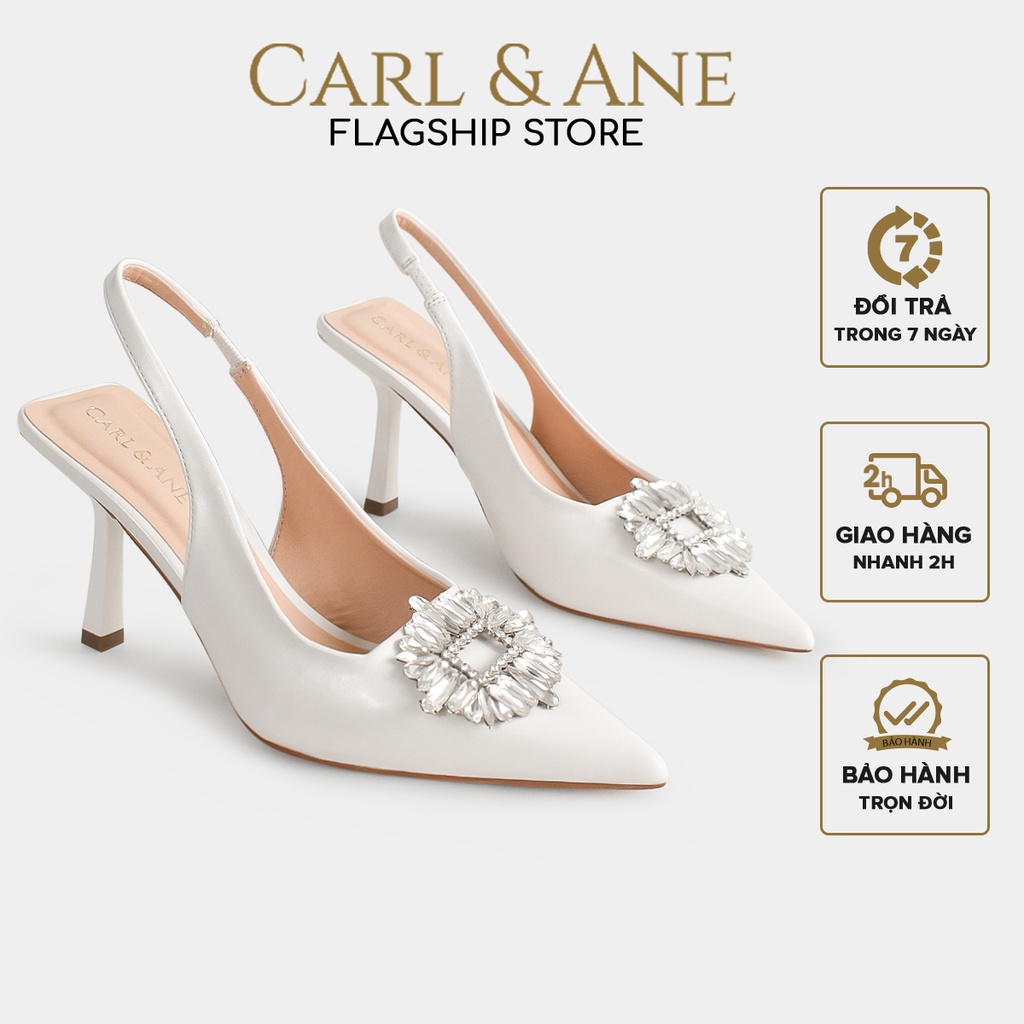 Carl & Ane - Cao gót Blaite Crytal Slingback đính đá cao 8cm màu trắng - WD002 [Form to lùi 1 size]