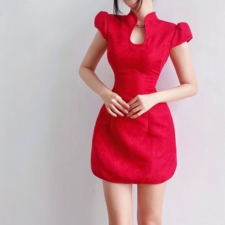 Minxi Dress - Đầm cổ tàu chất gấm siêu nữ tính, chất liệu nhẹ nhàng thoáng mát
