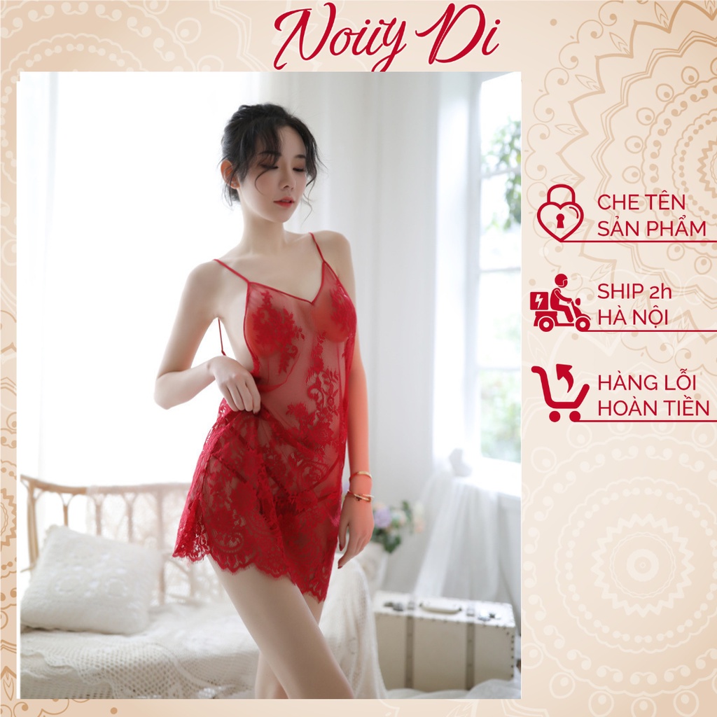 Váy Ngủ Sexy Ren Mềm Hoạ Tiết Hoa Sang Trọng, Đồ Ngủ Gợi Cảm Xuyên Thấu Hai Dây Hở Lưng. Tặng Chip Siêu Đẹp. 012