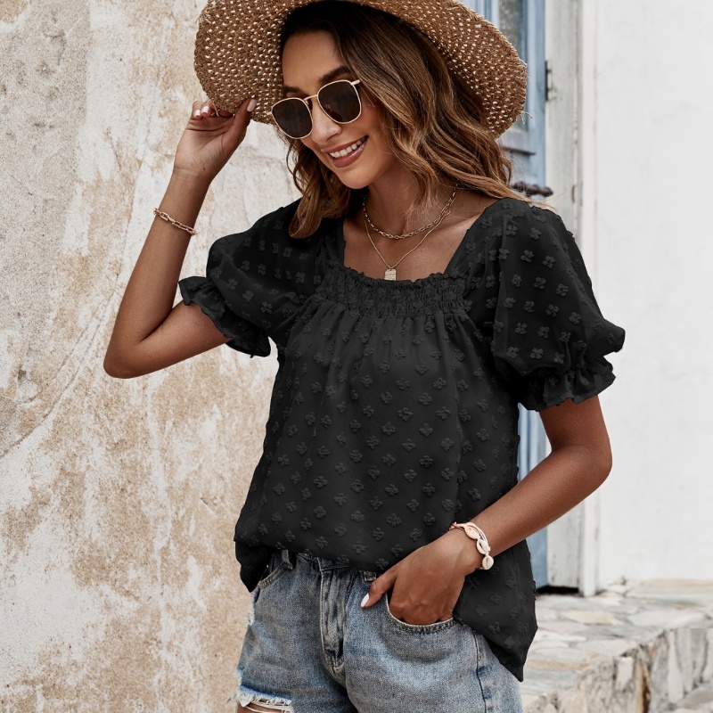 Áo Voan Hoa Ngắn Tay Cổ Vuông Xinh Xắn Thời Trang Cho Nữ