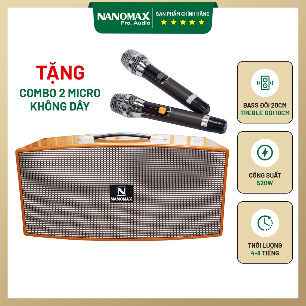 Loa Kéo Karaoke Xách Tay Nanomax X-320 X320 Bass Đôi 20cm Công Suất 520w