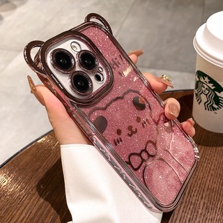 Ốp Điện Thoại Mềm Trong Suốt Mạ Điện 6D Hình Tai Gấu Cho iPhone 14 13 Pro MAX 12 11 Pro MAX 7 + 8Plus