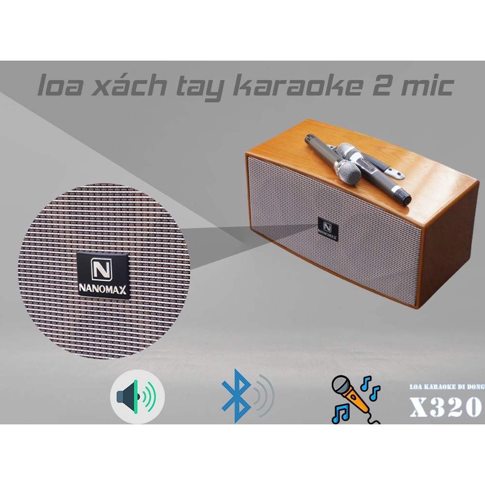 Loa xách tay karaoke Nanomax X320 công xuất lớn cực hay kèm 2 mic không dây. Nhỏ gọn thuận tiện xách đi chơi di lịch xa