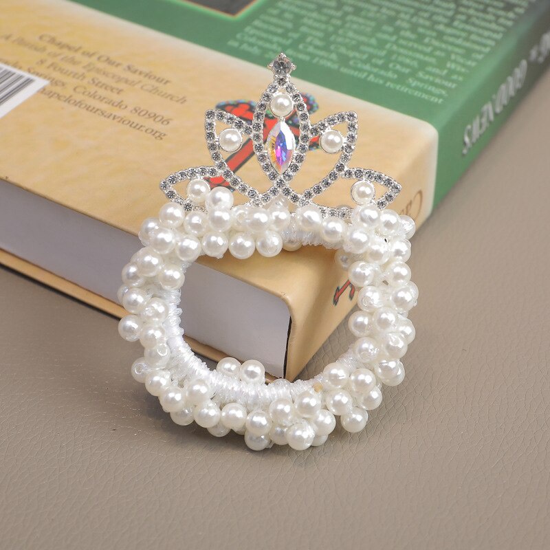 Dây Cột Tóc Cao Su Hình Vương Miện Công Chúa Đính Hạt Ngọc Trai Phong Cách Hàn Quốc Mới 2023 Cho Bé Gái