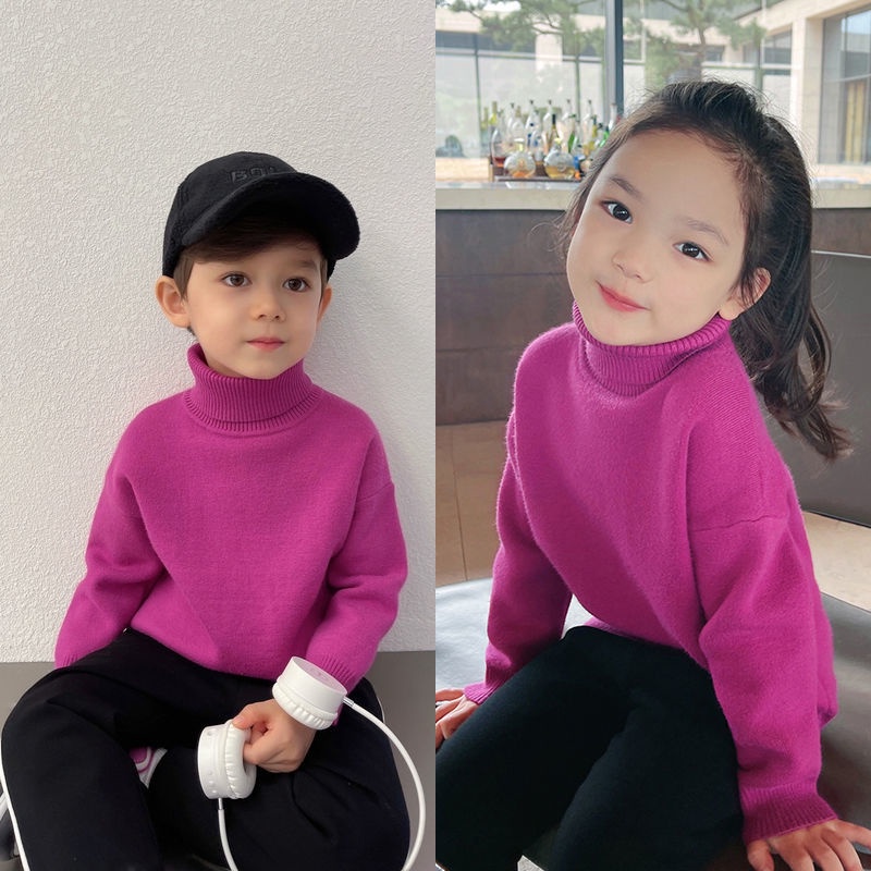 Áo Sweater Chui Đầu Cổ Cao Lót Lông Cừu Thời Trang Thu Đông Dành Cho Bé Trai Bé Gái