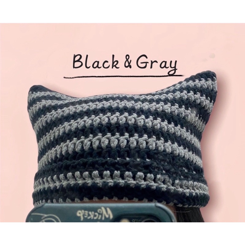 Mũ cat beanie - mũ len crochet tai mèo