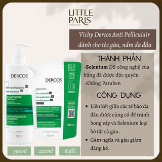 Dầu gội tóc gàu vi chy dercos anti-pelliculaire ds chống bết tóc, nấm tóc, da đầu dầu 390ml