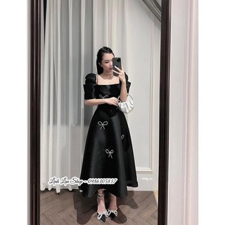 Bigsize Đầm cổ vuông dáng dài đính nơ 55-95kg