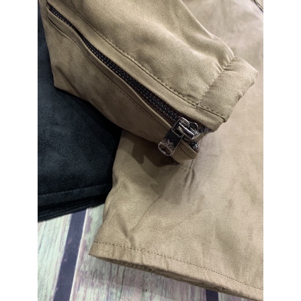 Áo khoác bomber da lộn biker trần bông mgo VNXK