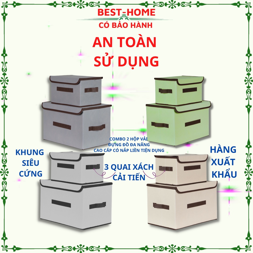 Hộp Vải Gấp Gọn Đựng Quần áo Lót Giầy Dép Nam Nữ Đồ Chơi Trẻ Em Sắp Xếp Tủ Quần Áo Có Nắp Đậy 3 Quai Xách Hàng Sịn
