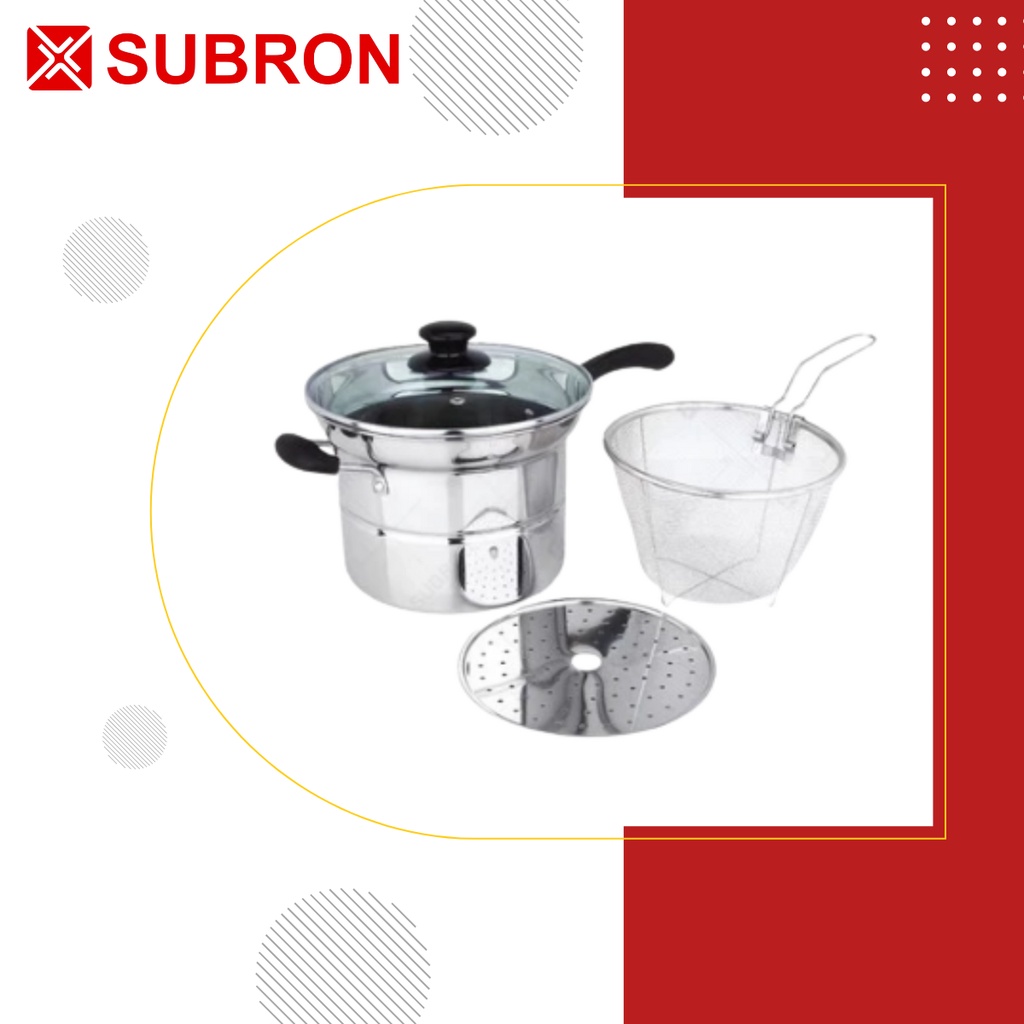 Nồi chiên ngập dầu kết hợp hấp đa năng Subron, có xửng hấp và giá lọc đi kèm