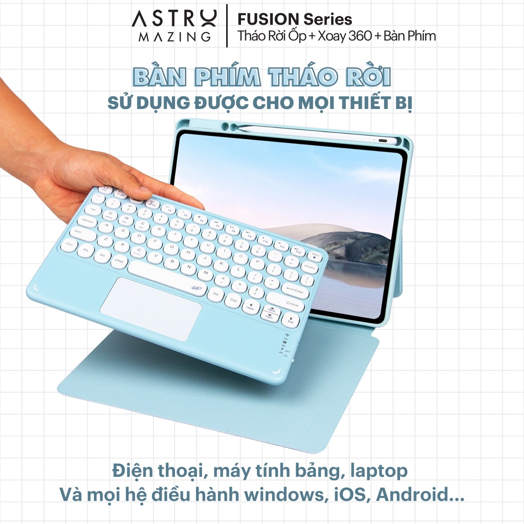 [Tháo rời ốp + Xoay 360] Bao da bàn phím AstroMazing tích hợp trackpad, ốp nam châm dành cho iPad Pro 11 Air 4 5