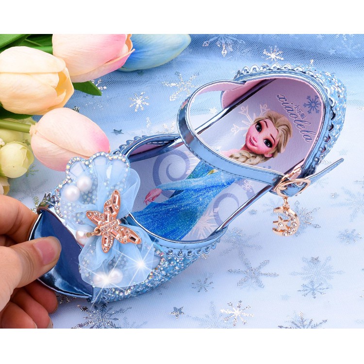 Xăng đan Da Cao Gót Đế Mềm Phong Cách Công Chúa Elsa Xinh Xắn Dành Cho Bé Gái