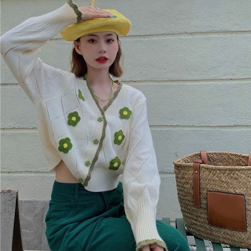 Áo cardigan nữ thời trang quảng châu phối màu đen trắng họa tiết hình trám dễ thương min.strore365