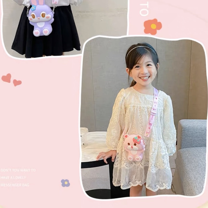 Trẻ Em Silicone Tiền, Túi Hoạt Hình Dễ Thương Thỏ Xingdelu Một Vai Bé Trai Và Bé Gái Sứ Giả Lưu Trữ Túi Đa Năng