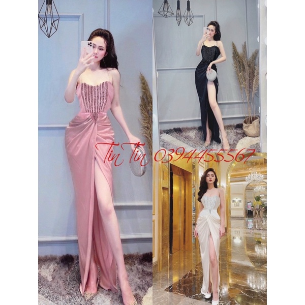 Đầm váy đi tiệc 2S xẻ đùi kết kim sa phong cách sang chảnh quý phái sexy