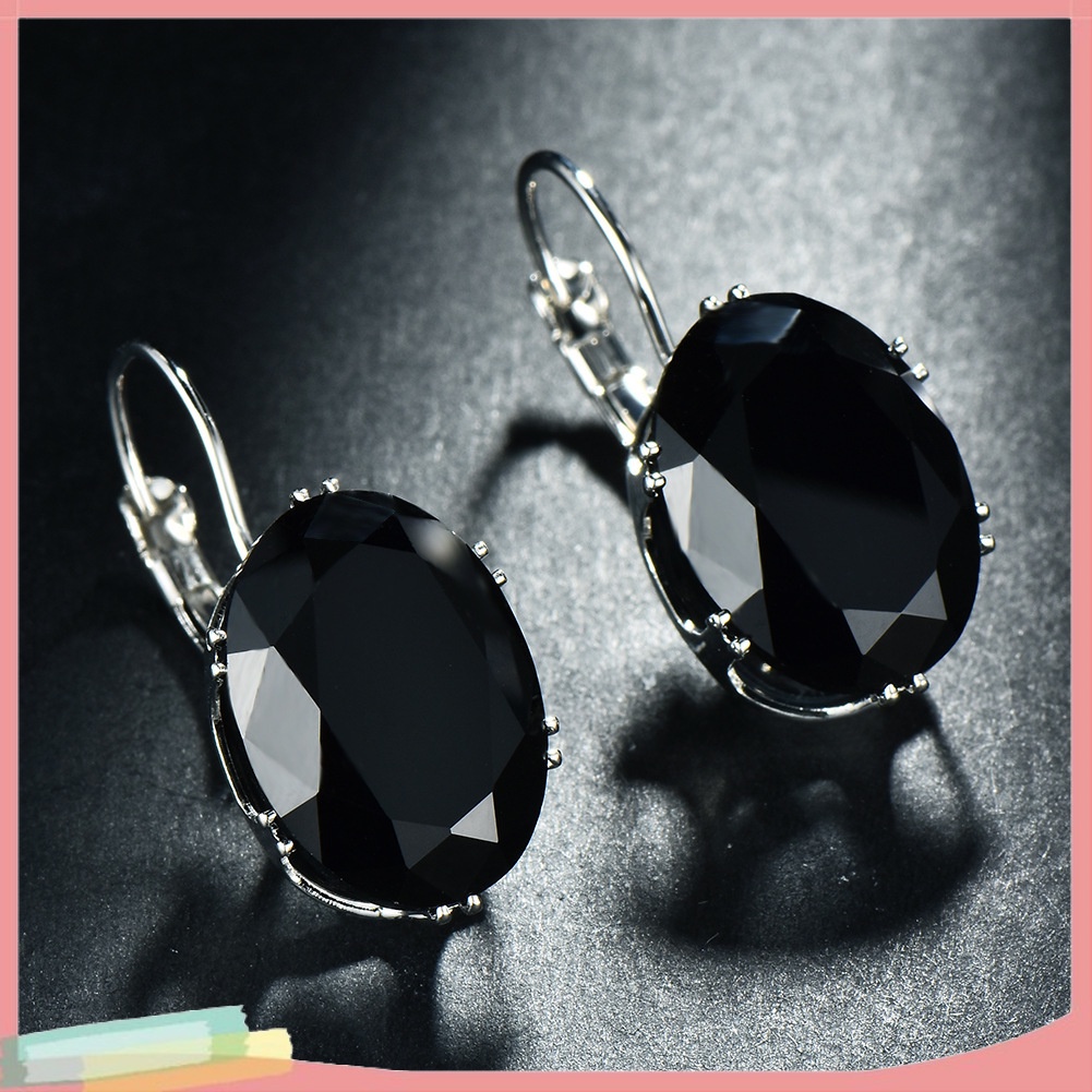 Đôi khuyên tai hình oval đính kim cương giả thời trang cho nữ