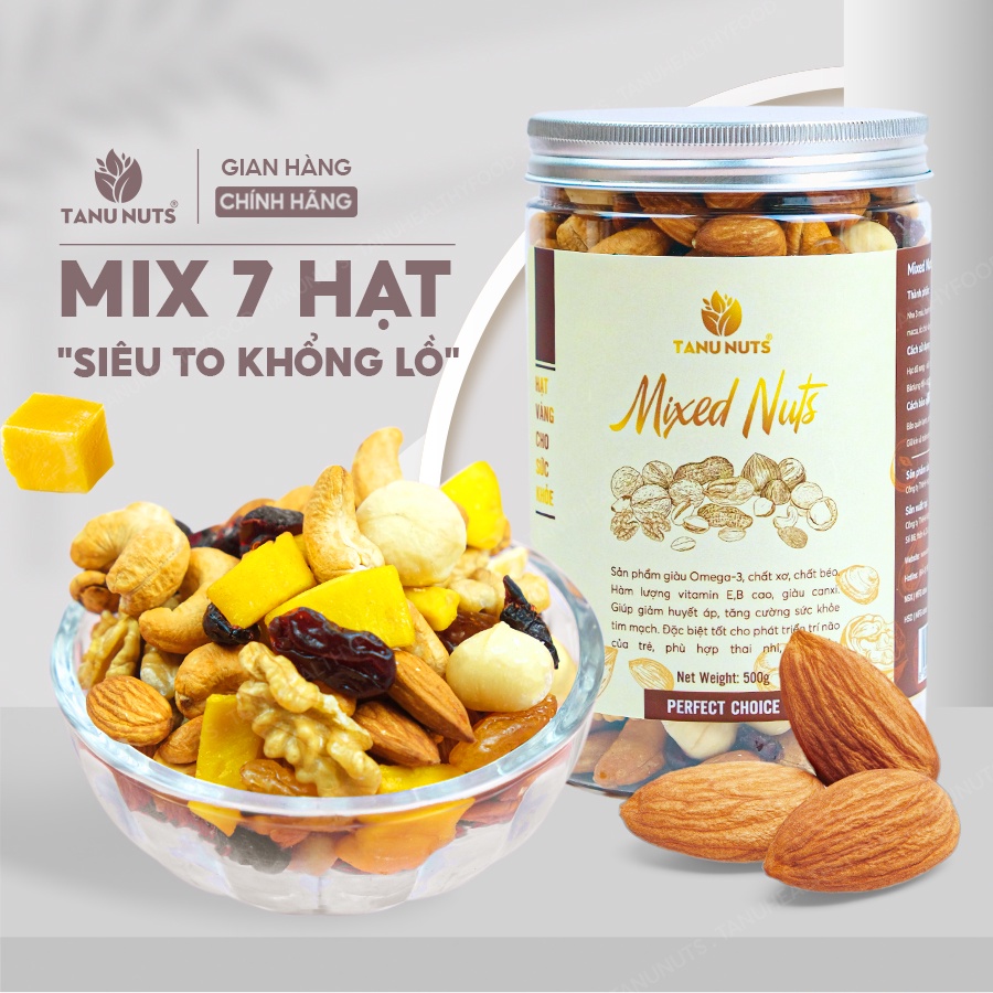 Hạt dinh dưỡng mix 7 loại TANU NUTS hũ 350gr/500gr hạt ngũ cốc dinh dưỡng cho bà bầu, ăn kiêng, giảm cân