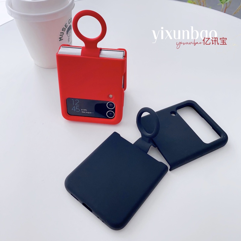 Ốp Điện Thoại Silicone Màu Trơn Nắp Gập Có Vòng Nhẫn Từ Tính Cho Samsung Galaxy Z Flip 3 Flip 4 3