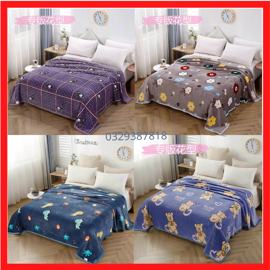 Chăn lông tuyết sữa hè thu hàn quốc in hình siêu đẹp siêu mềm mịn nhiều mầu kích thước chuẩn 2mx2m2