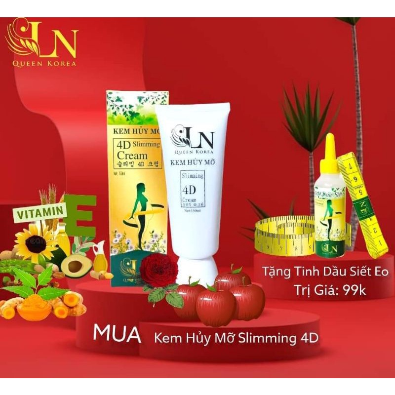 Kem Hủy Mỡ 4D Chính Hãng Tặng Tinh Dầu Siết Eo Và Thước Dây