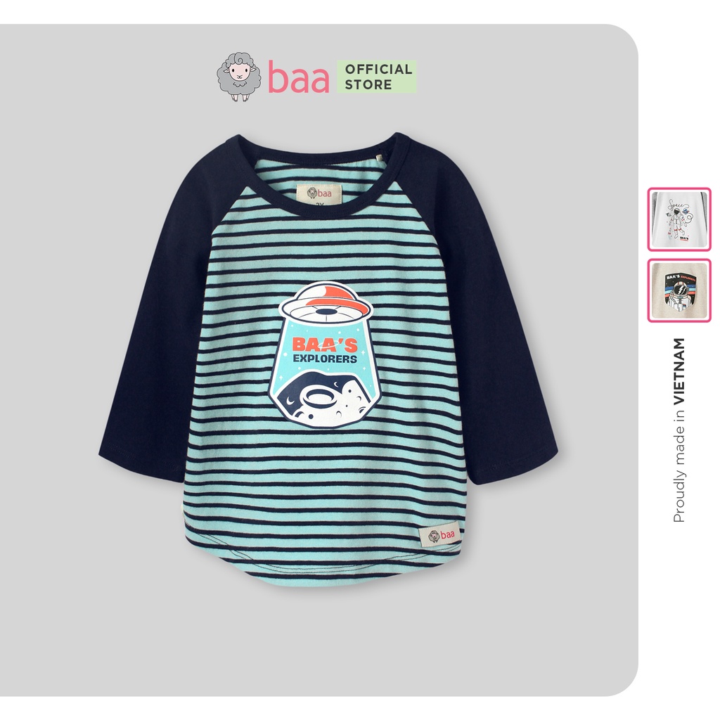 Áo Raglan tay lửng cho bé trai cotton phối màu in thông điệp cho bé từ 1 tuổi - 7 tuổi Baa Baby - BT-AT21L-03