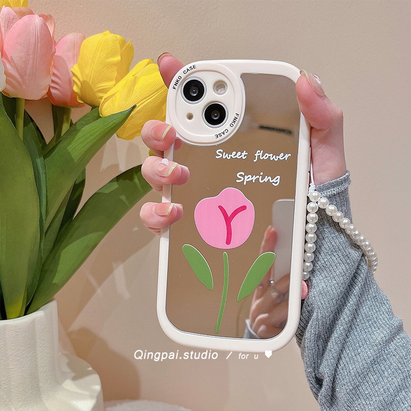 Ốp Điện Thoại Mềm Họa Tiết Hoa Tulip Gắn Dây Xích Cho iPhone 13promax 14 Gram xr11 12 WZPS