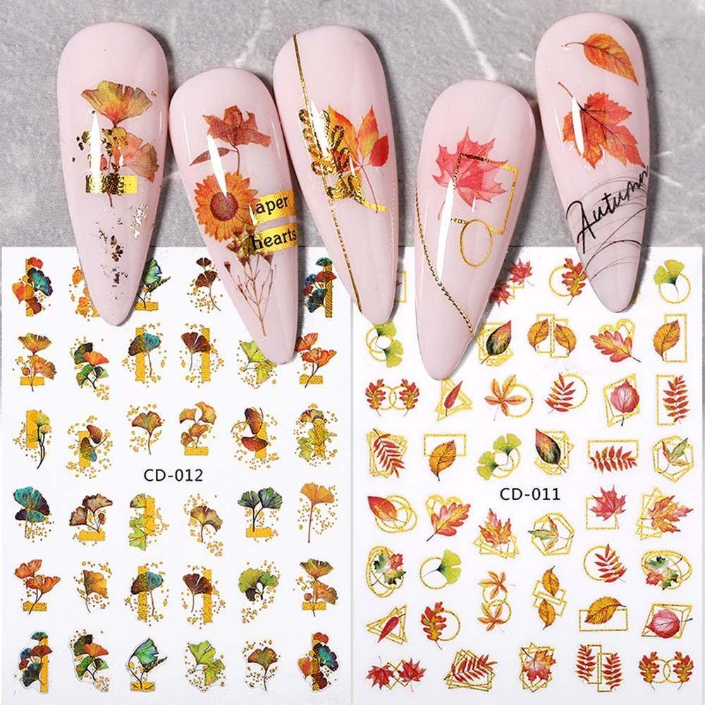 Miếng Dán Trang Trí Móng Tay Họa Tiết Chữ Tiếng Anh / Lá Mùa Thu Thời Trang
