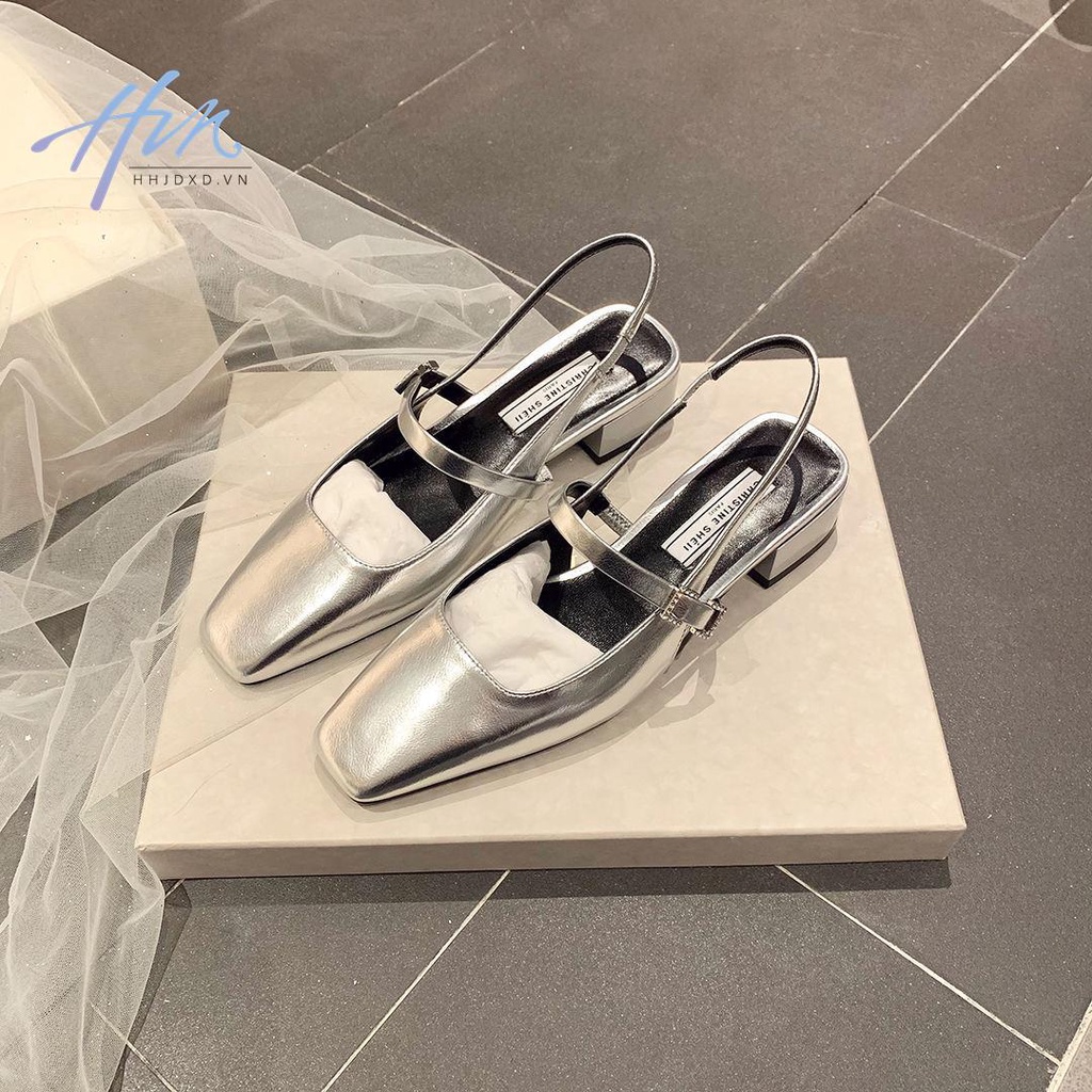 Giày Cao Gót Mũi Vuông Bằng Da Bóng Thời Trang Mùa Hè 2022 Dành Cho Nữ