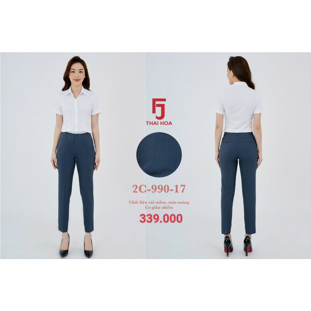 Quần tây Thái Hòa 9 tấc lưng cao 2 ly chìm vải mỏng nhẹ 2C-990