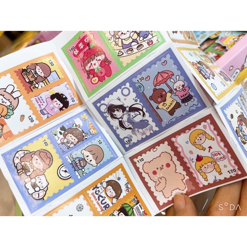 Hộp sticker tem dễ thương 24tấm. 60tem