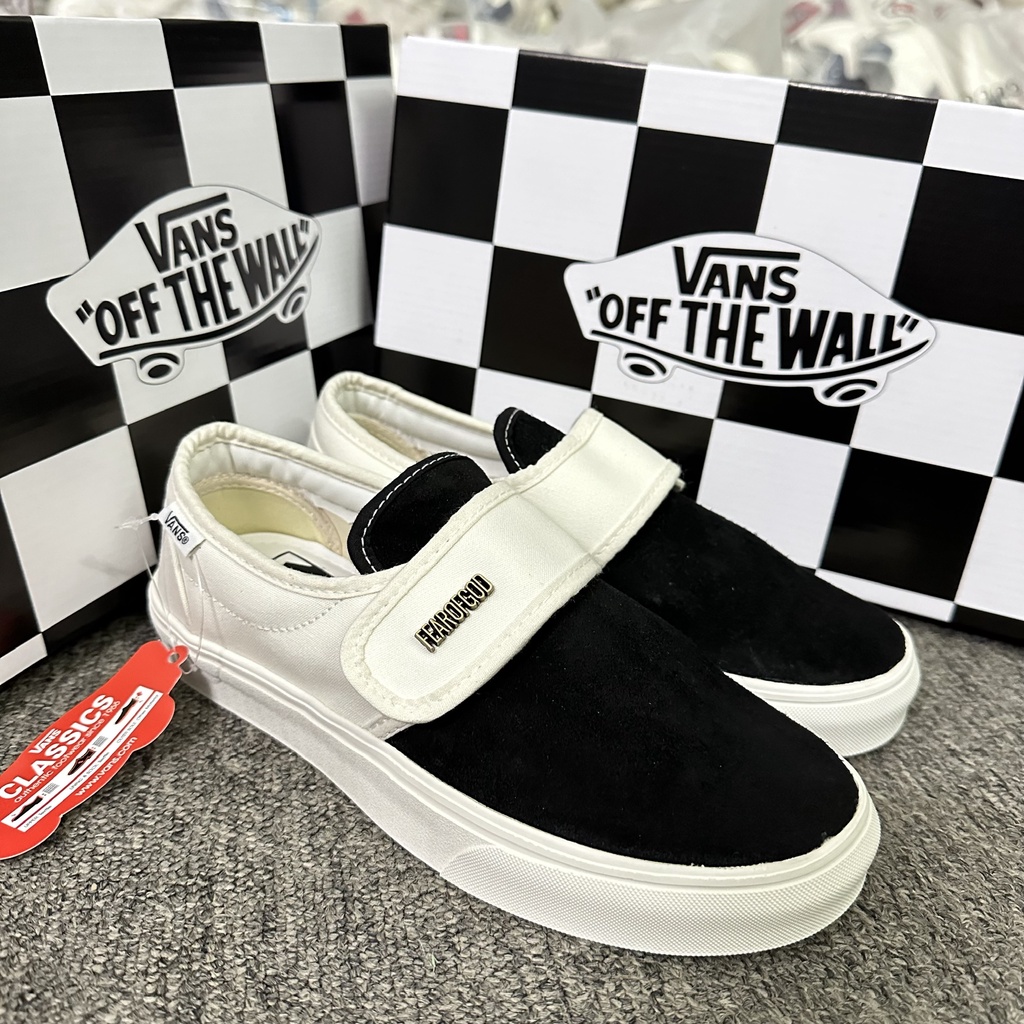 Giày Thể Thao Sneaker Vans Fear Quai Dán Đen Trắng Chuẩn Tàu Khựa
