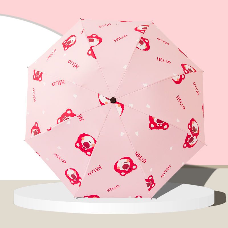 Dù Gấp Tự Động Chống Nắng Mưa Họa Tiết Gấu Dâu Tây Dễ Thương Phong Cách Hàn Quốc 1YOZ