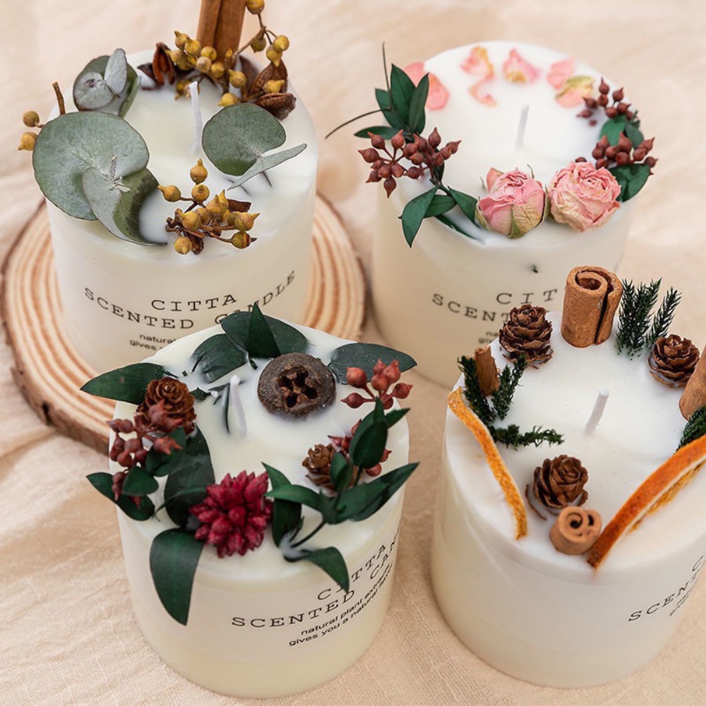 Nến thơm phòng cao cấp, nến thơm CITTA hương thơm tự nhiên, nến thơm handmade đậu nành hoa khô, an toàn không khói