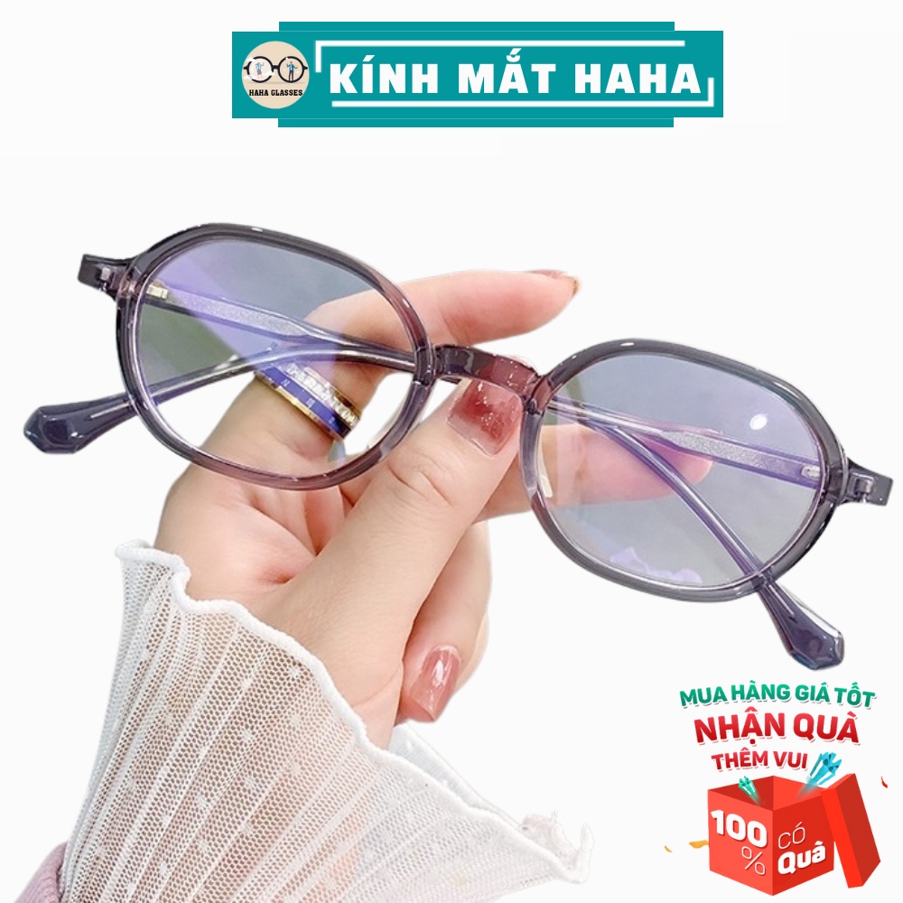 Kính cận nam nữ thời trang HAHA kính mắt chống ánh sáng xanh dáng bầu dục gọng nhựa lõi kim loại TR90 4màu lựa chọn KC05