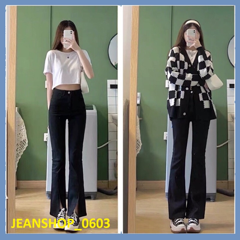 Quần bò jean ống loe nữ jeans cạp cap co giãn 4 chiều phong cách style jeanshop_0603 ms10